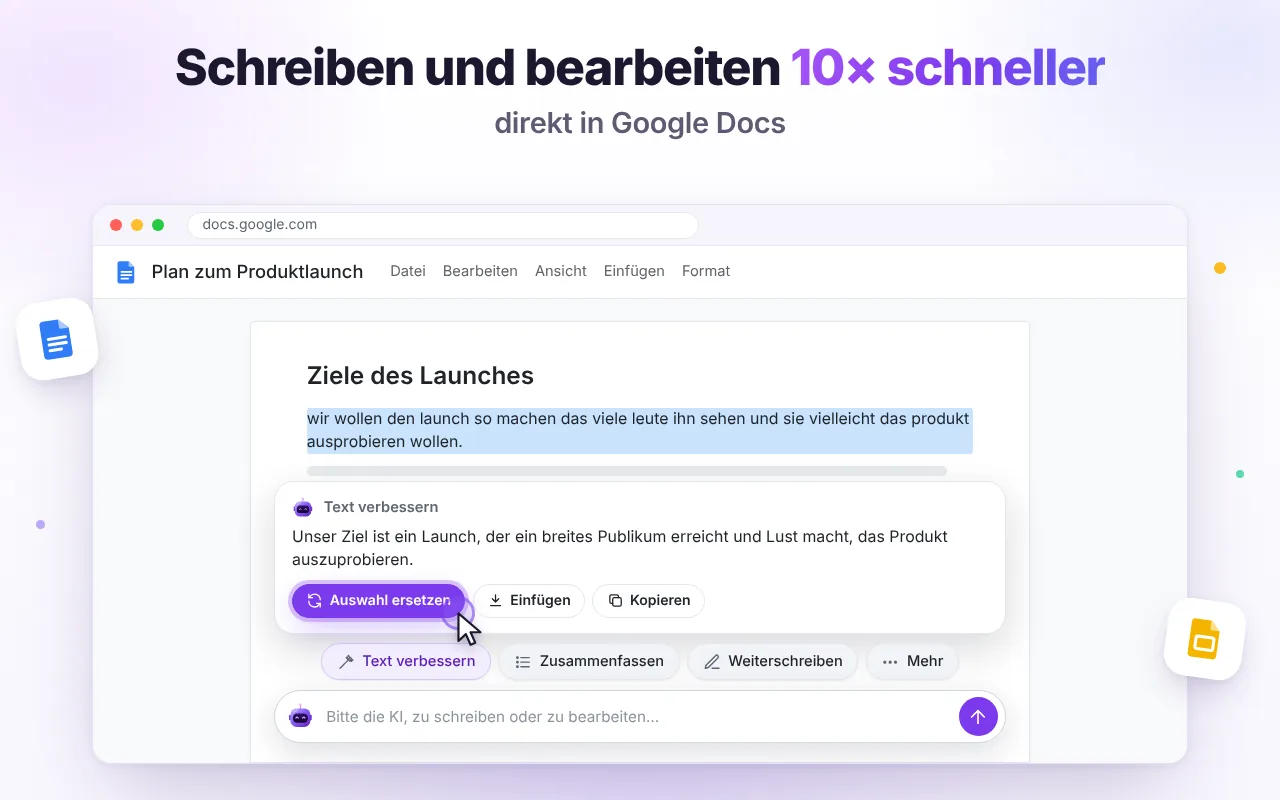Schreiben direkt in Google Docs