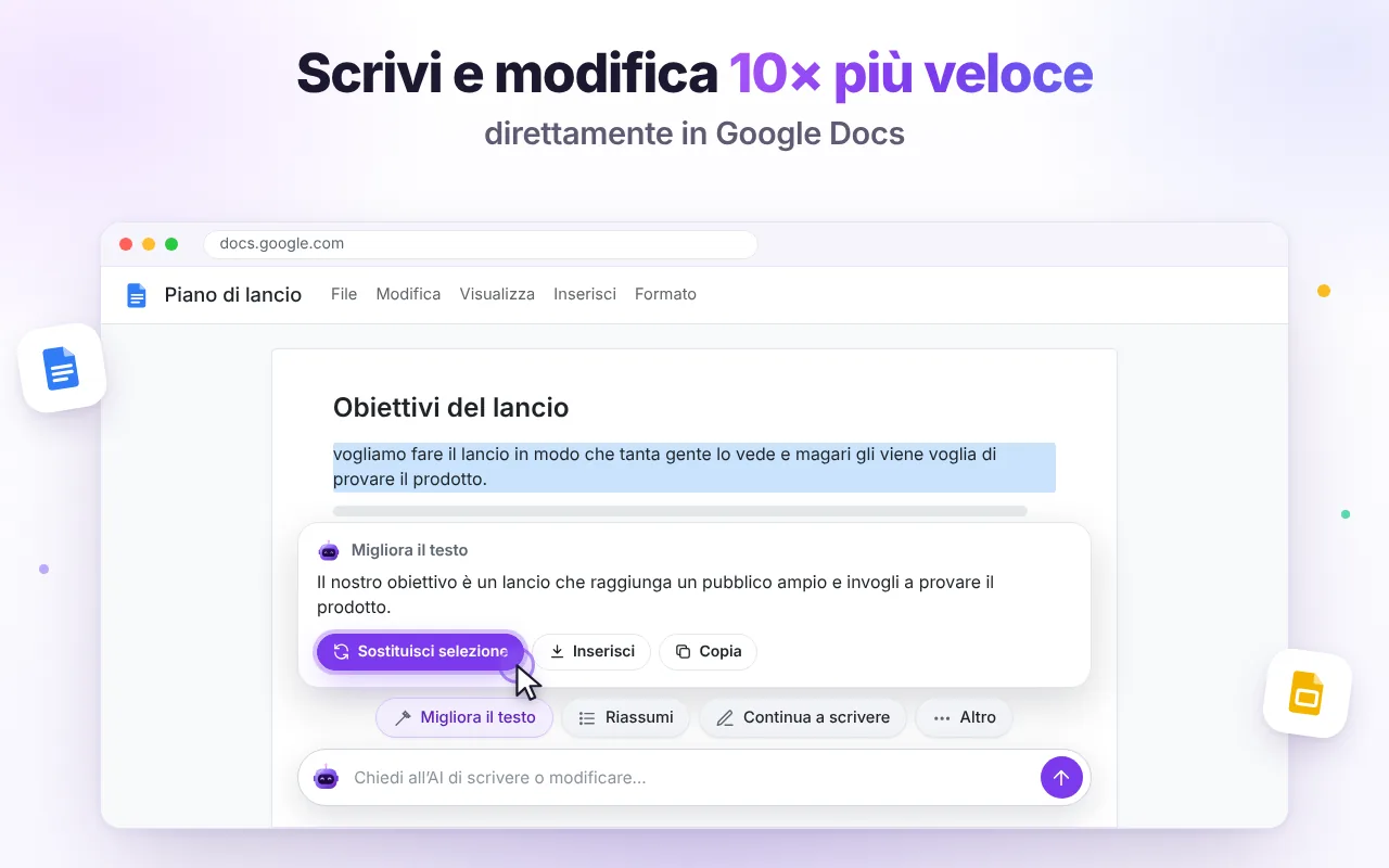 Scrivi dentro Google Docs